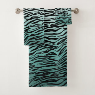 Girly Mint Ombre Black Zebra Print Bath Towel Set
