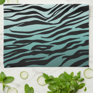 Girly Mint Ombre Black Zebra Print Kitchen Towel