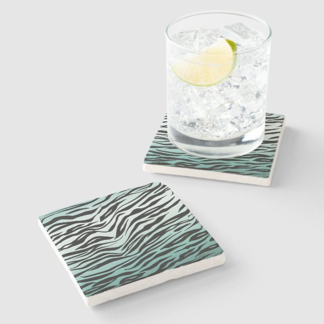 Girly Mint Ombre Black Zebra Print Stone Coaster (Side)
