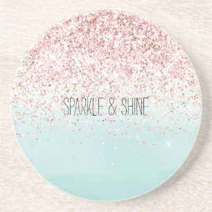 Girly Mint Ombre Glam Pink Glitter Coaster