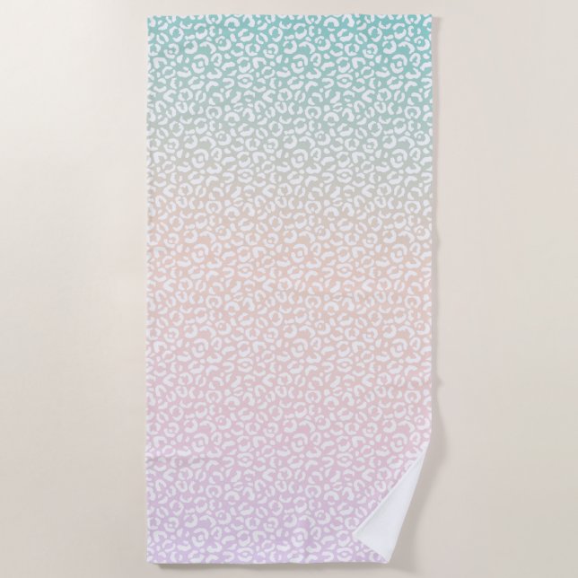 Girly Mint Peach Pink Purple White Leopard Print Beach Towel (Front)