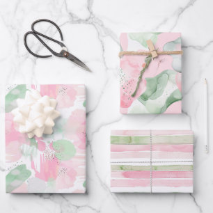 Girly Mint Pink Abstract Stripes Birthday Wrapping Paper Sheet