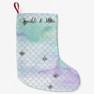 Girly Mint Purple Silver Glitter Mermaid Small Christmas Stocking