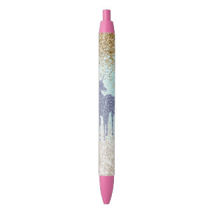 Girly Mint Purple Unicorn Gold Glitzy Glitter Black Ink Pen