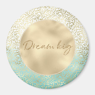 Girly Mint Watercolor Ombre Gold Leopard Print Magnet