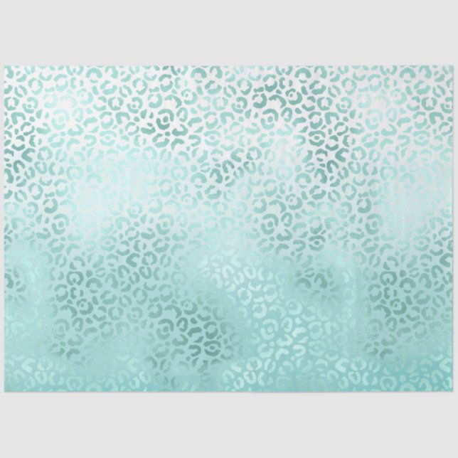 Girly Mint White Glam Ombre Leopard Print Tissue Paper (Front)