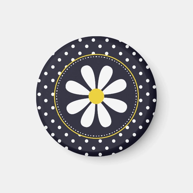 Girly Mod Daisies and Polka Dots Magnet (Front)