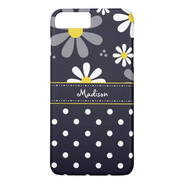 Girly Mod Daisies and Polka Dots With Name Case-Mate iPhone Case (Back)
