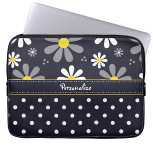 Girly Mod Daisies and Polka Dots With Name Laptop Sleeve