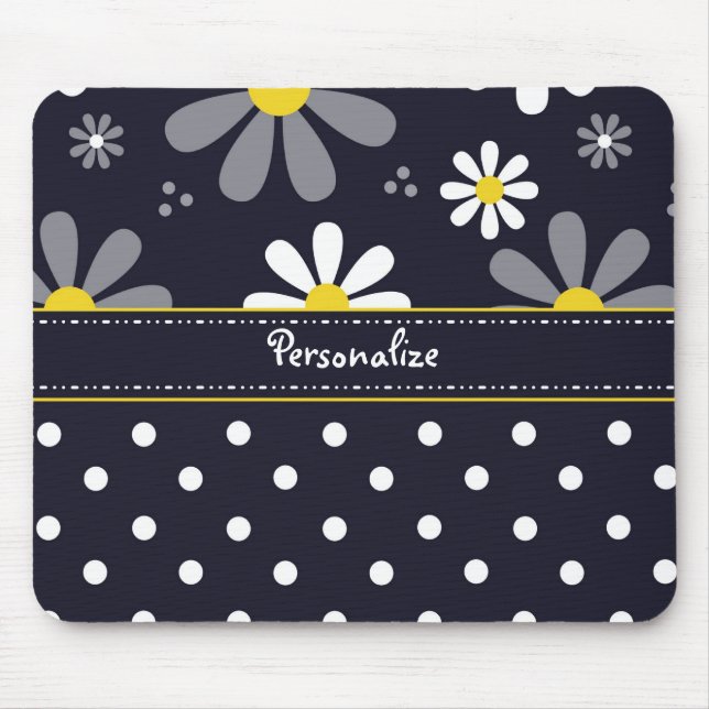Girly Mod Daisies and Polka Dots With Name Mouse Pad (Front)