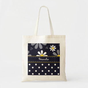 Girly Mod Daisies and Polka Dots With Name Tote Bag