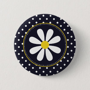 Girly Mod Daisy and Polka Dots 2 Inch Round Button