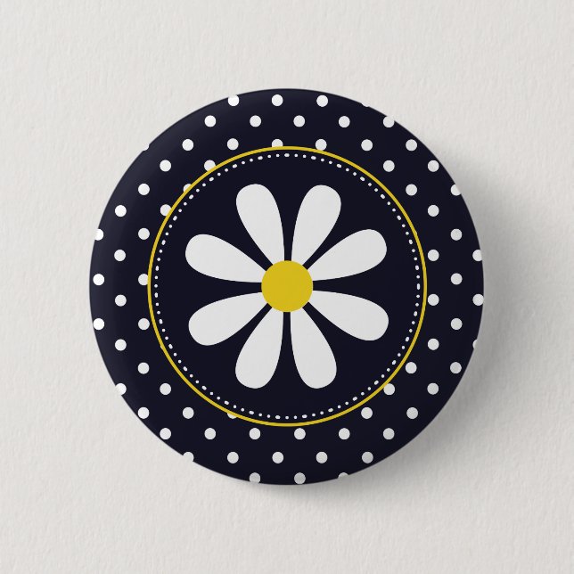 Girly Mod Daisy and Polka Dots 2 Inch Round Button (Front)