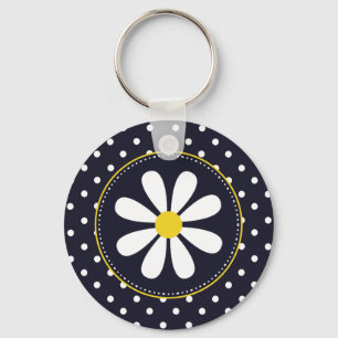 Girly Mod Daisy and Polka Dots Keychain