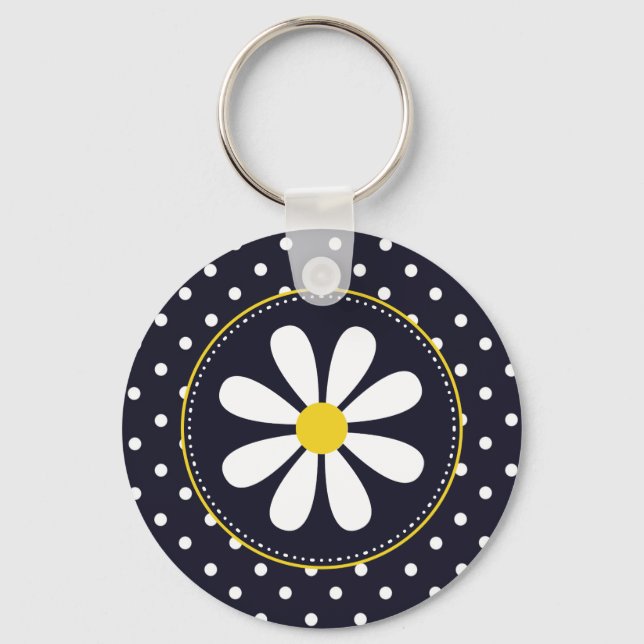 Girly Mod Daisy and Polka Dots Keychain (Front)