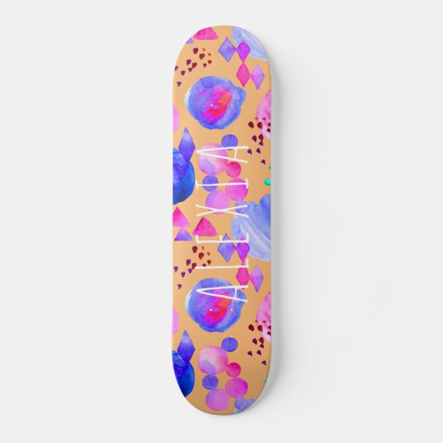 Girly modern abstract art watercolor your name skateboard (Front)
