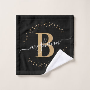 Girly Modern Black Gold Nom Script Monogrammé