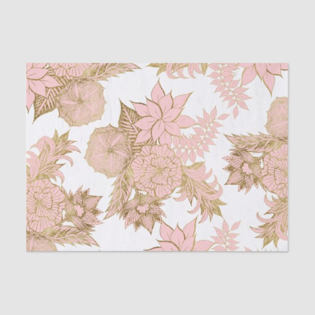 Girly Modern Blush Pink White Gold Floral Tissue Paper (Front)