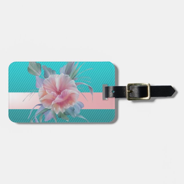 Girly Modern Chic Flowers , Stripes Luggage Tag (Front Horizontal)
