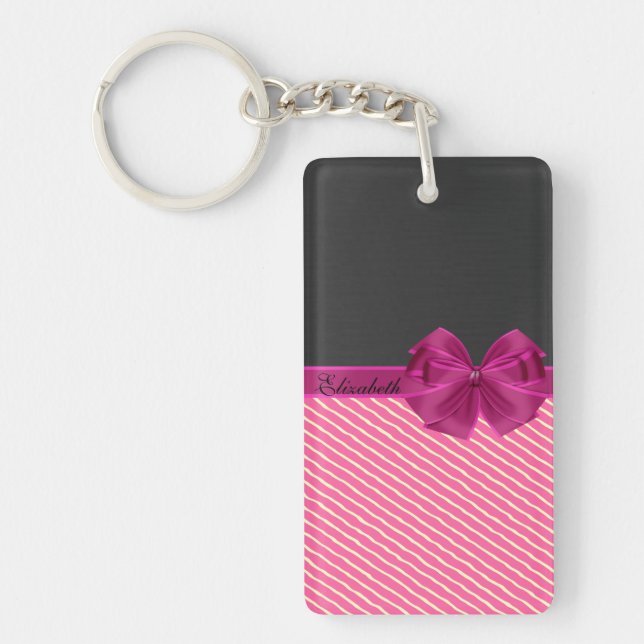 Girly Modern Chic Stripes-Personalized Keychain (Front)