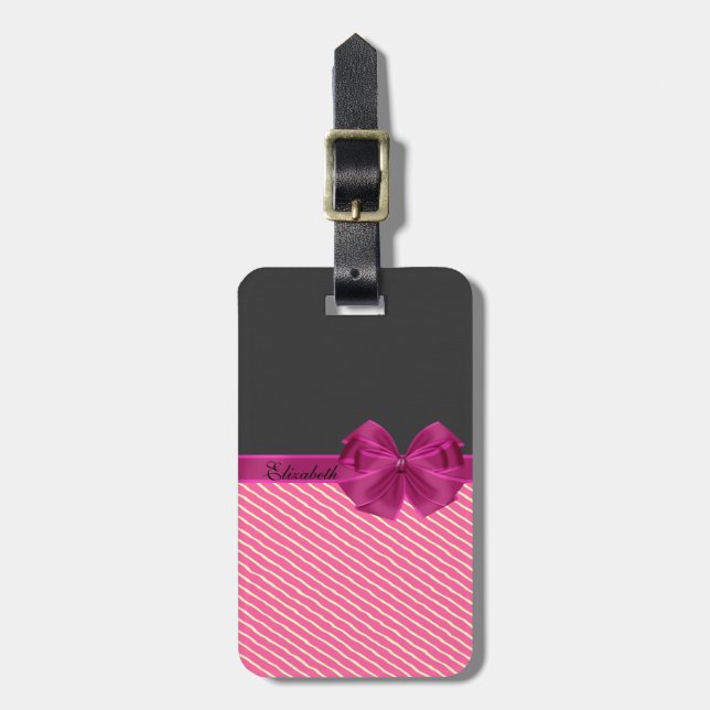 Girly Modern Chic Stripes-Personalized Luggage Tag (Front Vertical)