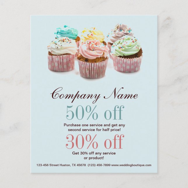girly modern elegant bakery colourful cupcake flyer (Front)