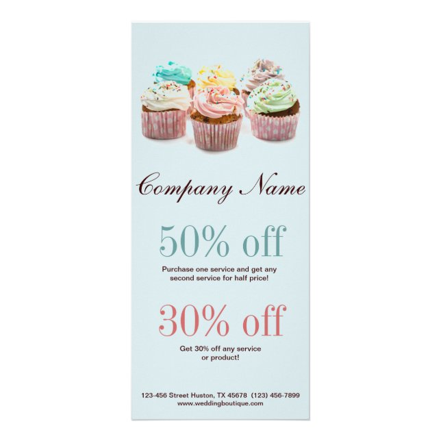 girly modern elegant bakery colourful cupcake rack card (Front)