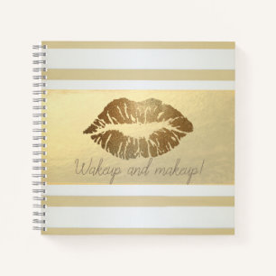Girly Modern Gold Stripes,Glittery Lips Notebook