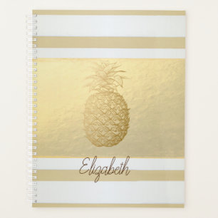 Girly Modern Gold Stripes, Gold Pineapple Planner
