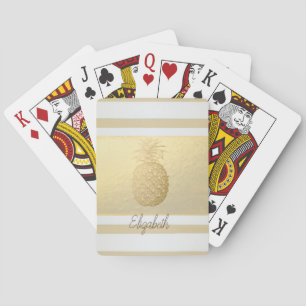 Girly Modern Gold Stripes, Gold Pineapple Playing Cards
