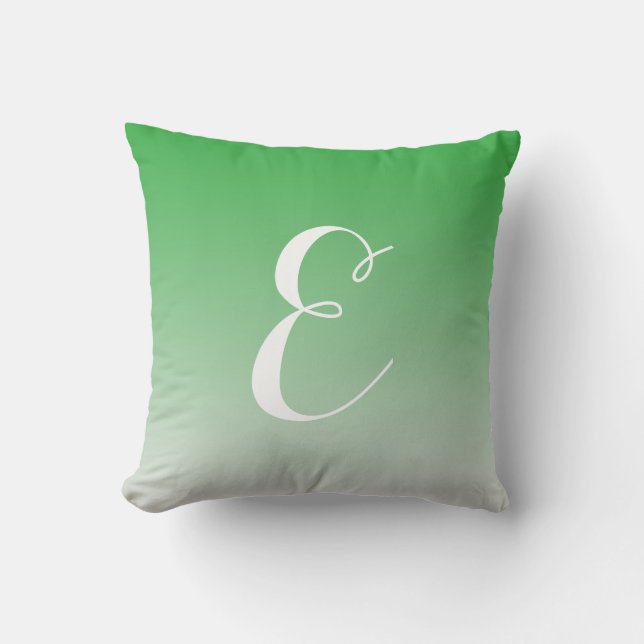 Girly Modern Green Ombre Custom Monogram Throw Pillow (Front)