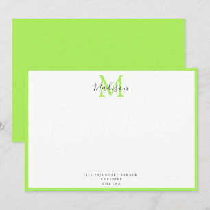 Girly Modern Lime Green Calligraphy Monogram Not Card
