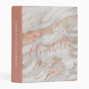 Girly modern name script elegant marble rose gold mini binder