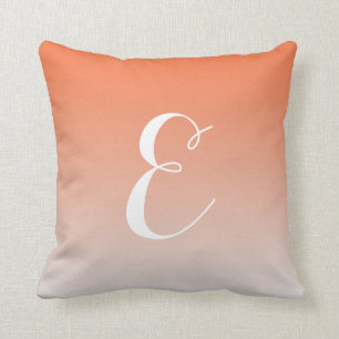 Girly Modern Orange Ombre Custom Monogram Throw Pillow