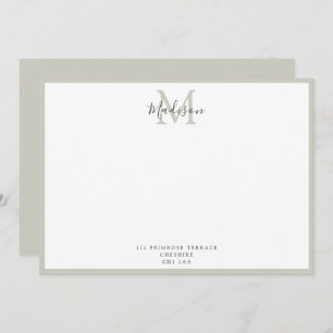 Girly Modern Pastel Grey Handlettered Monogram N Card