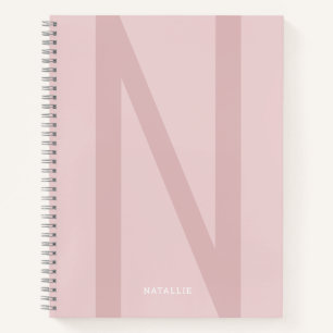 Girly Modern Personalized Big Initial Name Pink Notebook
