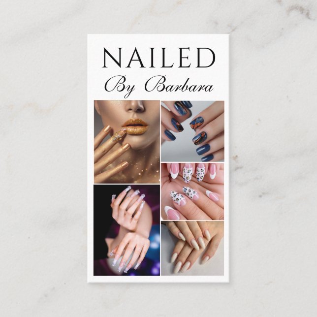 Girly Modern Photo Nail Artist Technician QR Code  Business Card (Front)