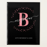 Girly Modern Pink Black Name Script Monogrammed  Planner<br><div class="desc">Girly, modern, trendy, elegant, blush pink and black, white monogram initial name script custom personalized monogrammed beauty salon planner. Featuring a monogram initial and a girly name script in a hand lettered calligraphy swash tail font and dotted circle frame around your monogram. Great feminine girly gift for birthday, sister, mother,...</div>