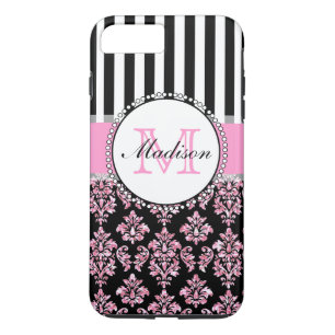 Girly Modern Pink Glitter Damask Personalized Case-Mate iPhone Case