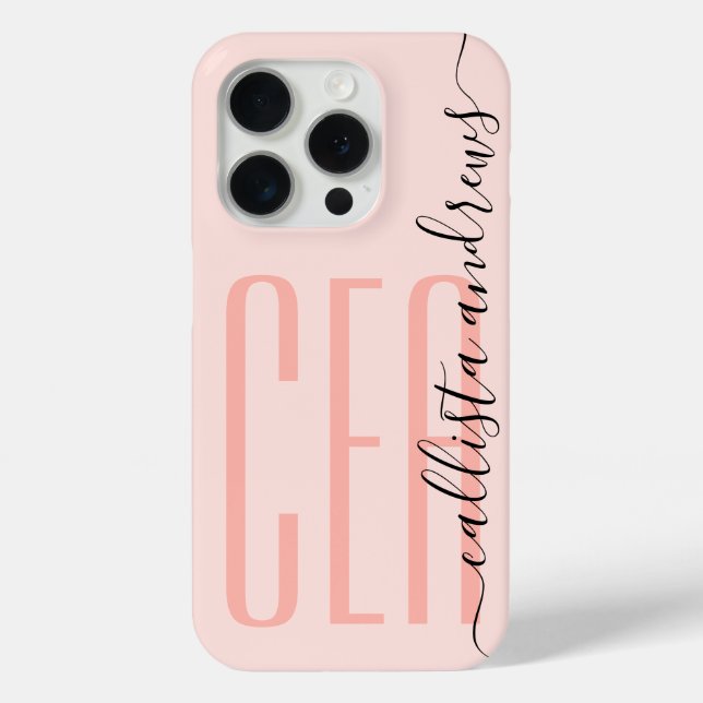 Girly Modern Pink Monogram Initials Name Case-Mate iPhone Case (Back)
