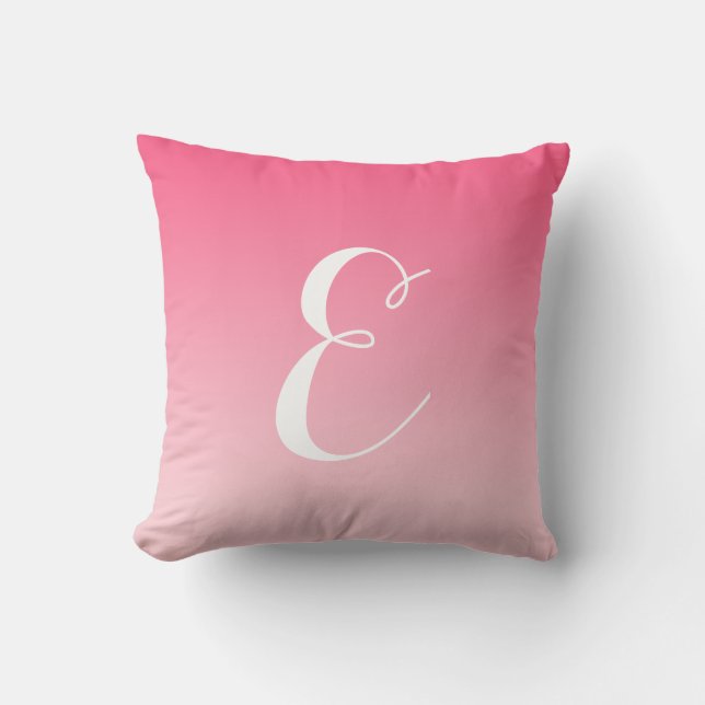 Girly Modern Pink Ombre Custom Monogram Throw Pillow (Front)