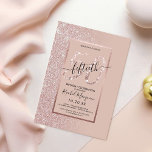 Girly Modern Pink Rose Gold Glitter 50th Birthday Invitation<br><div class="desc">This girly and modern fiftieth birthday party invitation is perfect for your special day. It features a faux printed sparkly rose gold glitter large, "50, " on top of a simple rose pink text box outlined is a faux printed rose gold foil border. The background includes a faux rose gold...</div>