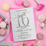 Girly Modern Pink Silver Glitter Ombre Sweet 16 Invitation<br><div class="desc">This girly and chic sweet sixteen birthday party invitation is perfect for your young teenage daughter's special day. It features a faux printed sparkly silver glitter large, "16, " on top of a simple light grey and faux silver glitter sideways gradient ombre background. It's simple, unique, modern, pretty, and elegant!...</div>