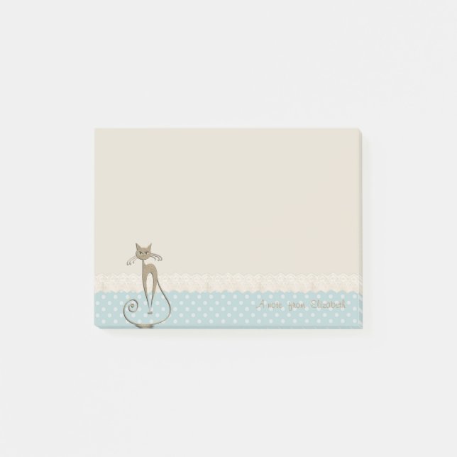 Girly Modern ,Polka Dots,Faux Gold Glittery Cat Post-it Notes (Front)
