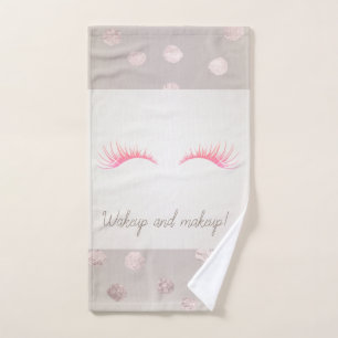 Girly Modern Polka Dots,Faux Lashes Bath Towel Set