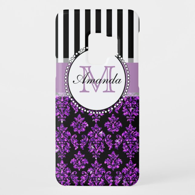 Girly Modern Purple Glitter Damask Personalized Case-Mate Samsung Galaxy Case (Back)