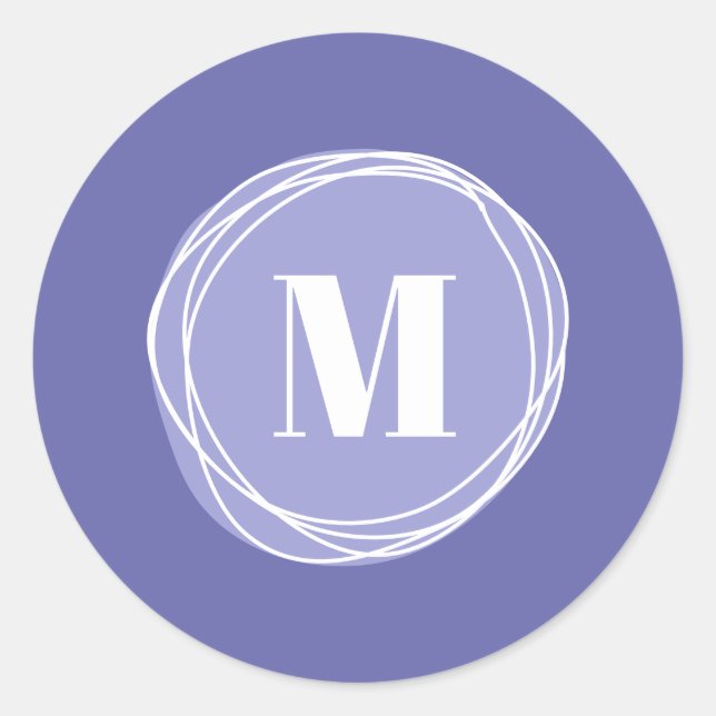 Girly Modern Purple Monogram  Classic Round Sticker (Front)