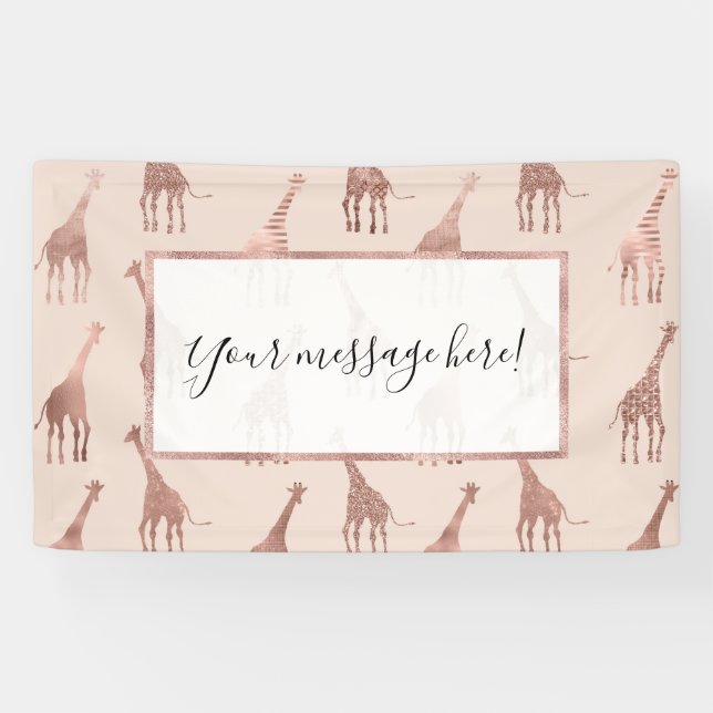 Girly Modern Rose Gold Blush Pink Giraffes Banner (Horizontal)