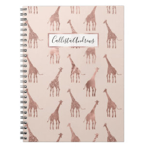 Girly Modern Rose Gold Blush Pink Giraffes Notebook