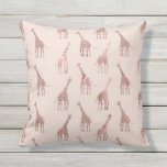 Girly Modern Rose Gold Blush Pink Giraffes Outdoor Pillow<br><div class="desc">This pattern is a modern depiction of a classic animal print pattern. It features a faux printed rose gold foil giraffe pattern which is overlaid with various textures: glitter, stripes, bling, sequins, and more. It's a girly and glamourous take on an adorable print. Enjoy this fashionable and stylish design for...</div>